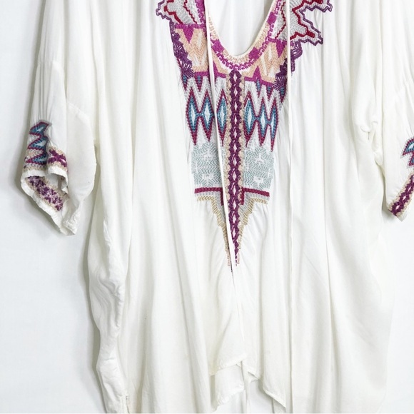 Johnnie Was Biya boHo embroidered tie front tunic top - Picture 12 of 15